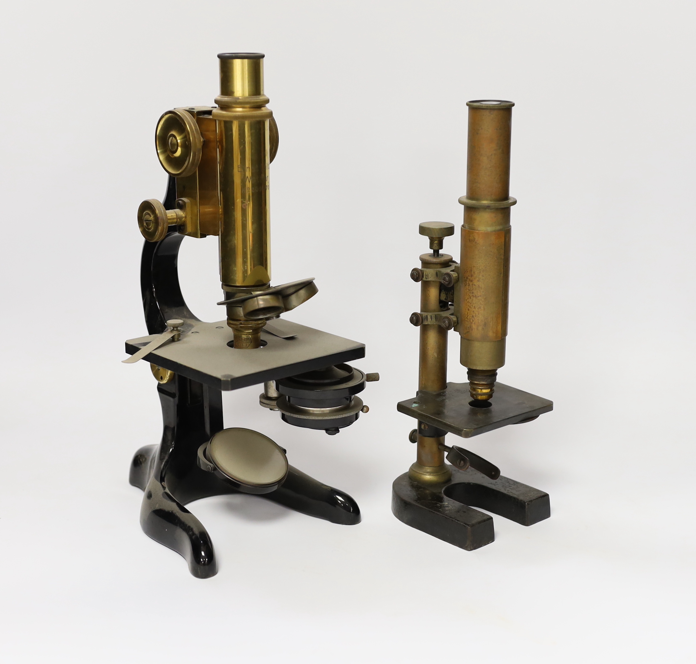 Two cased Leitz Wetzlar microscopes, largest 30cm high